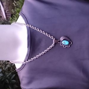 VERY VINTAGE Native American Natural Turquoise Sterling Silver w Feather PENDANT